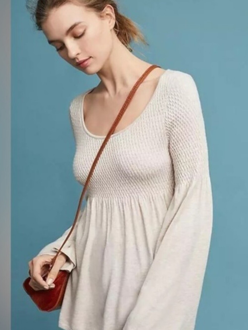 Anthropologie Knitted And Knotted Peasant Blouse Flare Sleeves Cottage Core Fall